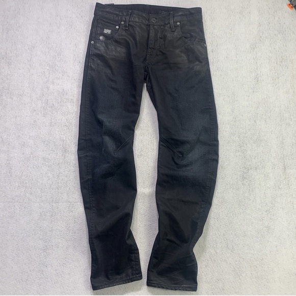 G-Star RAW Arc 3D Slim Jeans 36x34 Coated Black Waxed Denim Moto Pants 50783 - Picture 1 of 9